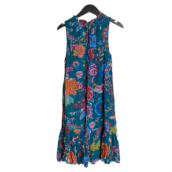 Anthropologie Dress Size Medium Sleeveless Teal+Floral Lined Flowy - Picture 3 of 9